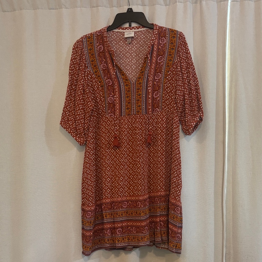 Knox Rose Red and Orange Patterned Midi Dress